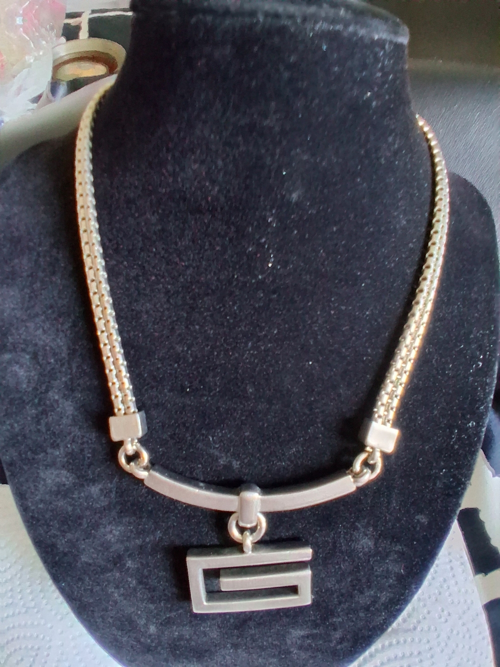 Contemporary Gold-Tone Statement Necklace with Geometric Pendant